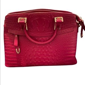 Qiwang  Red Leather Croc Embossed Purse